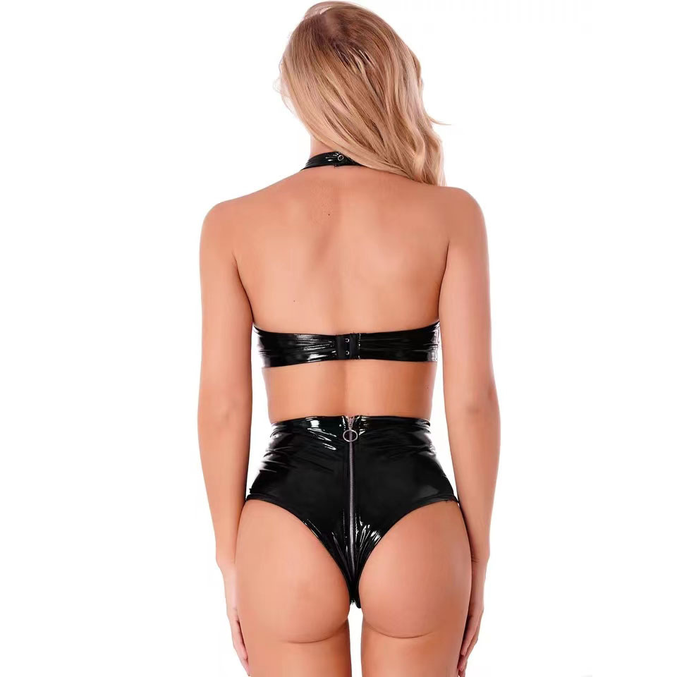 Sexy Black Shiny Pu Latex Leat - đánh giá và giá Plunge Bra Push Up